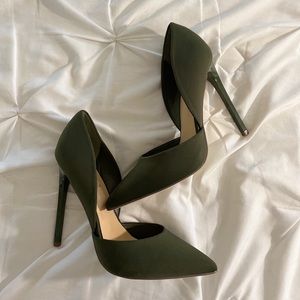 Olive green pointed heels